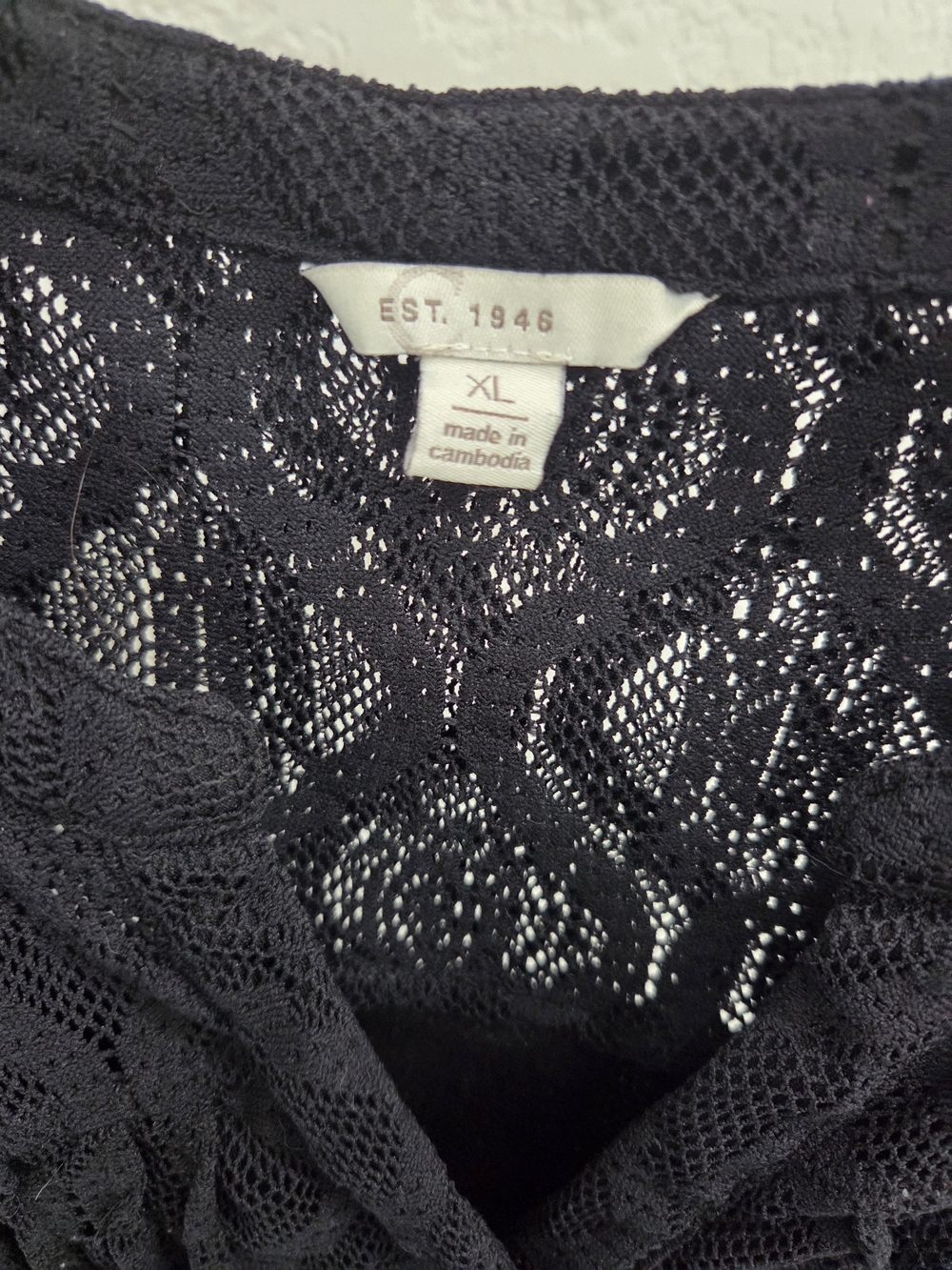 Women’s XL Black Lace Blouse Sheer Crochet Boho Pintuck 3/4 Sleeve Tunic Top - Picture 3 of 5